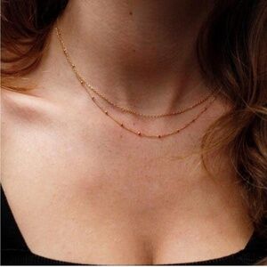 GOLD 14k Gold Plated Dainty Beaded Layered Necklace